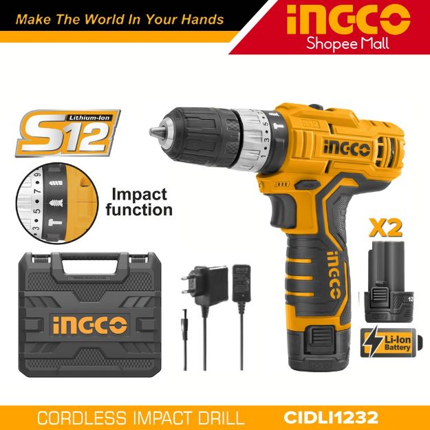 Picture of Ingco CIDLI1232 Lithium-Ion Cordless Impact Drill 12V