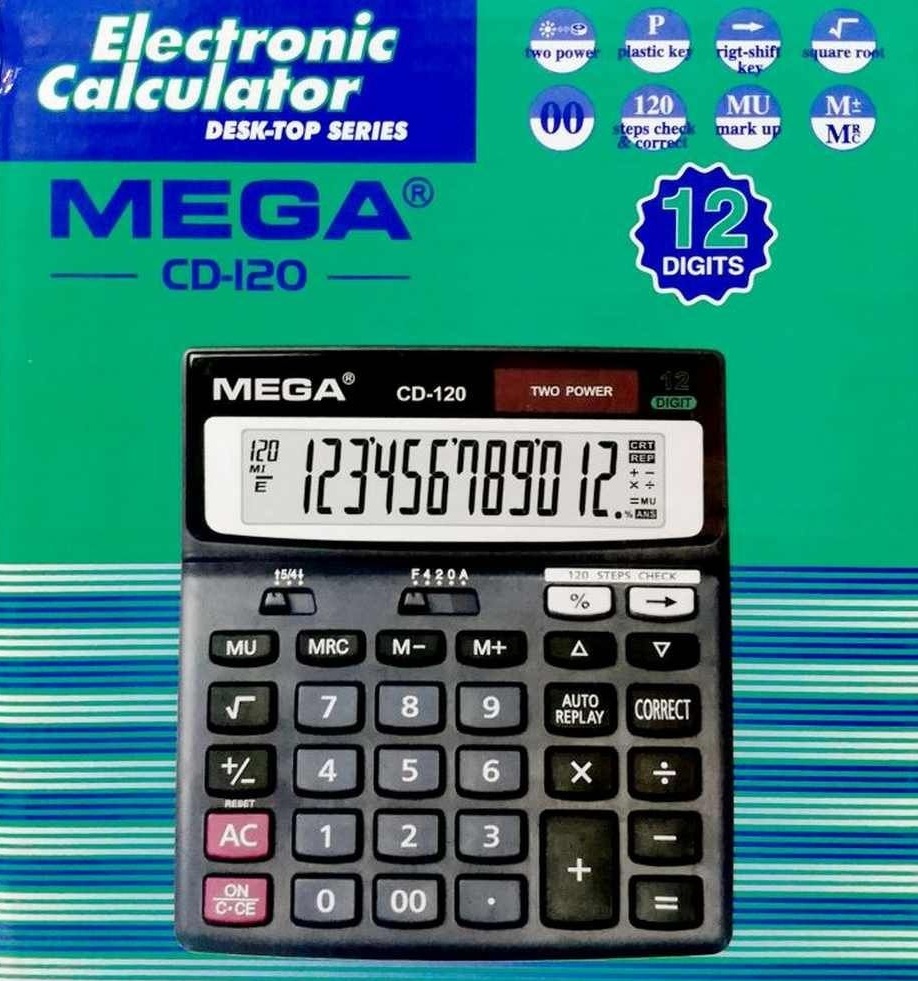 The Mega CD120 calculator is a compact and versatile calculator designed for both home and