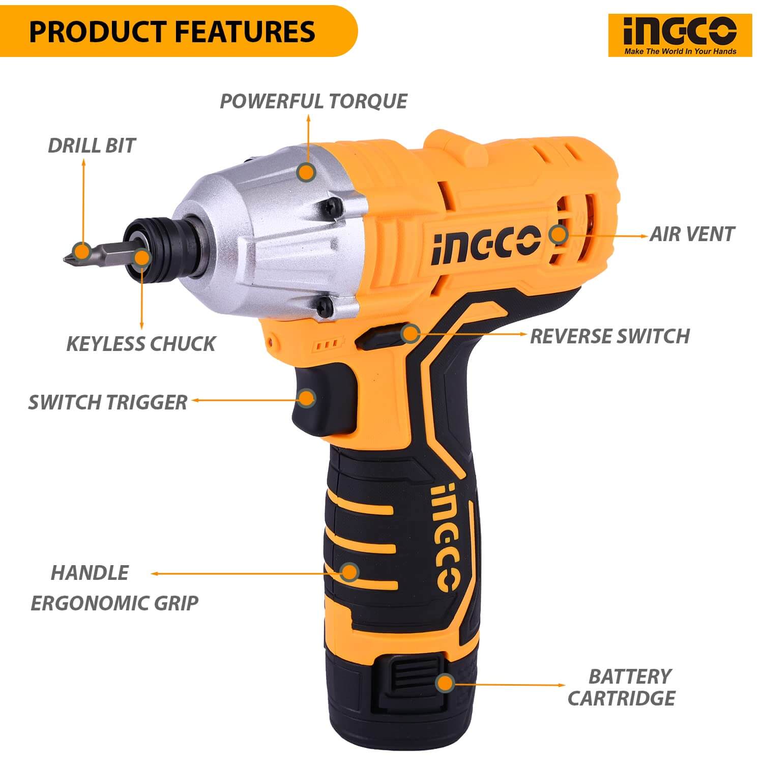 INGCO CIRLI1201 Liion Cordless Impact Driver High Performance Tool