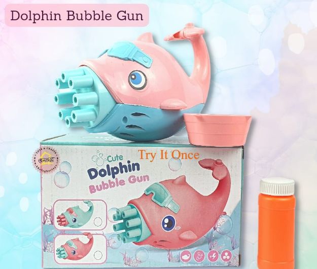 Picture of Cute Dolphin Bubble Gun Toy with Refill for Kids Boys 8-Hole