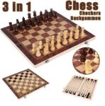 Picture of Xinliye 3-in-1 15 Inch Wooden Folding Chess & Checkers Set 6cm Height King Chess Wood Board Games Kids Educational Toys