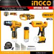 INGCO COSLI22121 Lithium-ion Cordless Drill 12v - 4 pcs combo kit