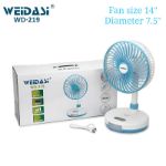 WEIDASI WD-219 2400mAh Rechargeable 7.5" Desk Fan with LED Light