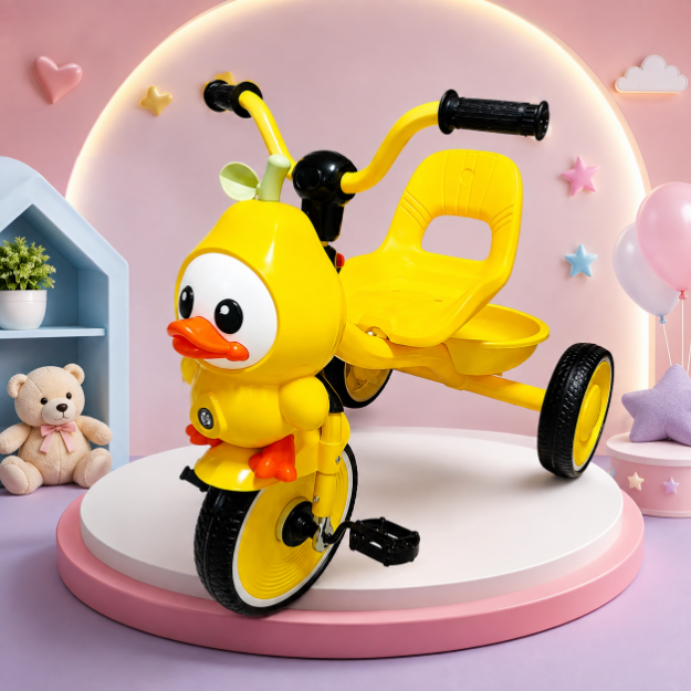 Picture of Kids Duck Tricycle – Cute Yellow 3-Wheel Ride-On with Backrest & Basket