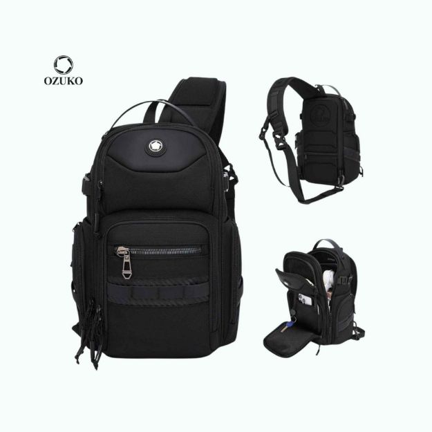 ozuko-9928-mens-15l-sling-bag-multi-compartment-oxford-travel-outdoor-shoulder-bag
